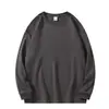 Camiseta de manga longa 230G de algodão puro pesado para homens, moletom de corte solto com gola redonda para primavera e outono, base branca com detalhes de três pontos