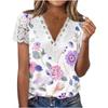 Camiseta de manga corta con cuello en V y encaje suelto para mujer, estilo independiente, de Amazon, verano 2023, estilo europeo y americano