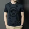 Camiseta Redonda de Seda Helada al por Mayor, Estilo Moderno, Lujo Ligero, Sencilla para Hombre, Verano, Ligera, Corte Ajustado, Moda, Versátil, Manga Corta