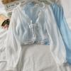 Cuidado Máquina Lazo Corto Anudado Chal Pequeño para Mujer Verano 2024 Suelto Manga Larga Combinable Camisa Protectora Solar
