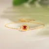 Pulsera Fina de Plata Pura S925 Art Source con Diseño de Nicho Octagonal Incrustado de Rubí para Mujer, Joyería Transfronteriza Minimalista