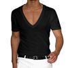2026 Marca Independente Estilo Europeu e Americano Tricô de Sarja Camiseta Masculina Gola V Amazon Slim Fit Cor Sólida Casual Manga Curta Camiseta Masculina