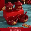 Juego de Cuenco y Palillos de Boda, Dote, Taza de Té, Par Festivo Rojo de Cuencos, Cuencos de Boda, Suministros de Boda