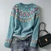 Novo suéter feminino da Amazon estilo europeu e americano, Sucesso de vendas na Wish, gola redonda, blocos de cor, folgado, moda, pulôver de tricô