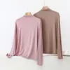 Camiseta de Manga Longa com Gola Alta Meia-Boca em Modal para Mulheres, Camada Base Sólida Fina de Verão, Blusa Solta Plus Size