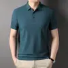 Camisa polo masculina de nylon seda gelada para o verão, corte slim, cor sólida, fina, para negócios, respirável, fria, manga curta, peça única