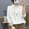 Camisa de Manga Media Estilo Nuevo de Verano, Gasa de Algodón de Doble Capa, Bordado de Dibujos Animados, Cárdigan de Botones Coloridos, Camisa Estilo Bosque Venta al por Mayor 903