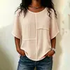2026 Otoño Nueva Ropa Femenina Transfronteriza Europea y Americana Estilo Oficina Casual Holgada Color Sólido Patchwork Camiseta Top