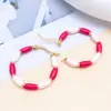 Estilo Europeo y Americano Acero Inoxidable Colorido Empalmado Goteo de Aceite Bambú Redondo Clips para Orejas Pendientes Hechos a Mano DIY Aro para Orejas Accesorios