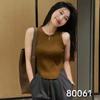 Sudeste Asiático Cor Sólida Sem Mangas Emagrecimento Regata Tricotada Curta Tricô Irregular Top Base Roupa Feminina