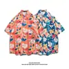 Camisa de Manga Corta de Nicho Ins de Moda para Hombre Verano Casual Playa Estampada Street Holgada Top de Media Manga