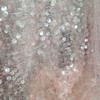 Tecido de malha de fio de prata transparente com lantejoulas, bordado, suspensório de lantejoulas, traje de palco, roupas infantis