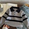 Suéter Rayado para Niños 2025 Otoño e Invierno Nuevo Estilo Ropa Infantil Huzhou Zhili Estilo Coreano Camisa Polo de Manga Larga con Cuello para Niño Pequeño
