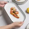 Estilo Escandinavo Vajilla de Cerámica para el Hogar Platos y Tazones con Línea Negra Bajo Esmalte Tazones Verticales para Arroz Platos Americanos Tazones Sencillos para Sopa