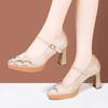 Zapatos individuales de boca baja estilo chino nuevo estilo nacional vintage de tacón grueso zapatos cheongsam con cuero genuino pies no cansados zapatos de falda cara de caballo