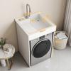 Gabinete de Lavandería para Balcón de Apartamento Pequeño con Máquina Integrada y Lavabo de Encimera, Gabinete de Lavadora de Tambor con Tabla de Lavar, Gabinete de Baño