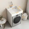 Armario compacto para lavandería de balcón con fregadero integrado, armario para lavadora de carga superior con tabla de lavar, mueble de baño