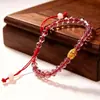 Pulsera de cuerda roja para comercio exterior con cuentas de amatista y chapadas en oro, pulsera tejida de estilo étnico anudado, pulsera china