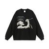 Marca de Moda Europeia e Americana Camiseta de Manga Comprida com Estampa de Figura de Rap Masculina e Feminina Hip-hop Lavada Pesada Top Gola Redonda Transfronteiriça