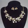Comercio Exterior Transfronterizo Popular Europeo y Americano Exquisitos Pendientes con Perlas Incrustadas Diamantes Collar Set de Joyería de Novia Dropshipping