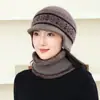 Chapéu de Pelo de Coelho Outono e Inverno para Senhoras e Mães, Chapéu de Lã Tricotado para Pessoas de Meia-Idade e Idosos, Chapéu Quente com Forro de Fleece, Cachecol à Prova de Frio da Vovó