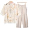 Traje de Estilo Veraniego para Mamá 2024 Nuevo Estilo Chinoiserie para Personas de Mediana Edad y Mayores Camisa de Manga Corta de Estilo Nacional Conjunto de Dos Piezas