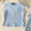 Conjunto de Verão Regata de Duas Peças Sem Mangas para Meninas 2025 Novo Estilo Fino Calças Xadrez Esportivas Infantis para Meninas