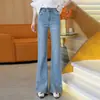 Jeans acampanados bordados de encaje de cintura alta hechos a medida para primavera y otoño para mujer, elegantes y adelgazantes, adecuados como prenda exterior
