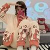 Pijama de Veludo Coral para Mulheres no Outono e Inverno Forrado com Lã e Espessado Desenho Animado Fofo Conjunto de Flanela de Inverno para Usar em Casa