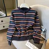 Suéter de Punto Rayado de Bloques de Color Elegante y Sencillo Estilo Coreano Nuevo de Alta Calidad para Otoño/Invierno Prenda Exterior para Mujer