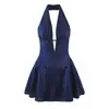 Atacado de Moda Feminina Transfronteiriça 2026 Estilo Doce e Picante Francês Vestido Acinturado Slim-Fit com Costas Nuas e Gola Halter Plissado