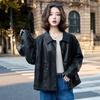 Nueva Chaqueta de Piel Sintética Elegante y Juvenil para Otoño 2025, Sencilla y Versátil, con Cuello de Solapa