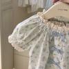 Roupa de Boneca de Renda Doce Pequena Princesa Novo Estilo Verão Menina Manga Curta Top Floral Moda Pequena Camisa Conjunto de Duas Peças
