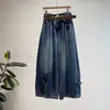 Calça Jeans Larga Vintage Azul Beishan Tongshu para Mulheres, Outono Cintura Alta Solta Comprimento Total Drapeada H98020