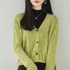 Cárdigan de punto de algodón puro calado estilo francés para mujer, con cuello en V, abotonado, para protección solar, top tipo chaqueta suéter fino
