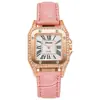 TikTok Moda Plaza Diamante Cinturón Reloj de Pulsera para Mujer Números Romanos Simples Reloj de Cuarzo con Pedrería Reloj de Pulsera para Mujer Venta al por Mayor