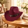 Sombrero de Copa Caliente de Amazon Estilo Étnico Etiqueta de Vaca Sombrero de Jazz Vaquero Occidental Sombrero de Montar Plegable Sombrero de Fieltro de Lana