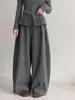 Pantalones Anchos de Patchwork de Lana Gruesa Estilo Coreano Ns para Mujer, Diseño de Invierno, Pantalones Largos Casuales Cálidos 1770