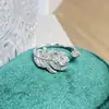 Anillo Abierto de Hoja con Circonita de Diamante Completo Estilo Minimalista Ins Japonés y Coreano Anillo de Personalidad de Gama Alta Exquisito de Nicho Ultra-Hada
