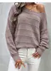 Suéter Pulôver Casual Feminino Popular Outono e Inverno Amazon Transfronteiriço Gola Redonda Manga Longa Crochê Vazado