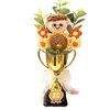Produto acabado criativo Presente para o Dia do Professor: Buquê de crochê de girassol com troféu de medalha de ouro para professores e coordenadores de turma, masculinos e femininos