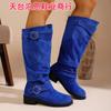 2025 Comércio Exterior Moda Europeia e Americana Outono e Inverno Novos Botas Femininas de Couro Plissadas de Salto Médio Prontas Botas Femininas de Meia-Panturrilha Estilo Cowboy Western