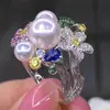 Acessórios de pérola DIY Anel de prata esterlina S925 suporte vazio Versão flor anel Suporte de prata feminino com pérolas redondas de 6-9mm