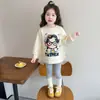 Conjunto de Sudadera con Estampado de Dibujos Animados para Niñas, Nuevo Conjunto Coreano de Dos Piezas para Bebés para Primavera, Leggings de Primavera y Otoño para Niños