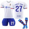 Conjunto de fútbol 2324 Barcelona Visitante Blanco Azul 9 Levan 6 Garvey 19 Yamal 10 Messi Jersey en stock