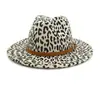 Chapéu de Jazz de Lã Estilo Britânico com Estampa de Leopardo para Outono e Inverno para Homens e Mulheres Chapéu de Aba Larga Europeu e Americano Chapéu Fashion de Aba Larga e Aba Reta