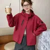 Jaqueta curta com capuz para mulheres, estilo coreano de outono, corte solto para figuras petites, jaqueta de trabalho casual com zíper, roupas femininas