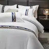 Juego de Cama de Cuatro Piezas Estilo Hotel para Casas de Huéspedes, Juego de Tres Piezas de Sábana Blanca y Funda Nórdica, Lino, Ropa de Cama para Hospital