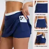 Falda Corta de Punto Canalé con Bloques de Color de Cintura Alta para Mujer, con Sensación de Segunda Piel, Anti-Exposición, Adecuada para Fitness, Deportes y Tenis, Nuevo Producto Transfronterizo