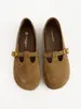 Zapatos Mary Jane planos retro de gamuza con punta redonda y tira en T, suelas suaves, versátiles para ir al trabajo, mocasines
